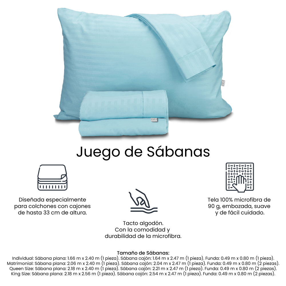 Sábanas Individual Trinity Azul Cielo + Almohada Trinity	